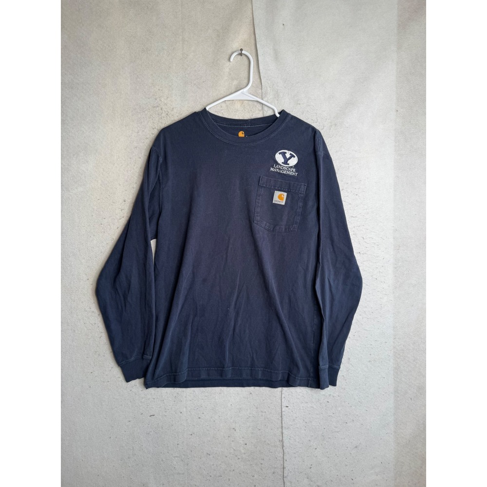 Carhartt K126 Mens Navy Blue BYU Landscape Management Pocket T-Shirt SZ S Reg